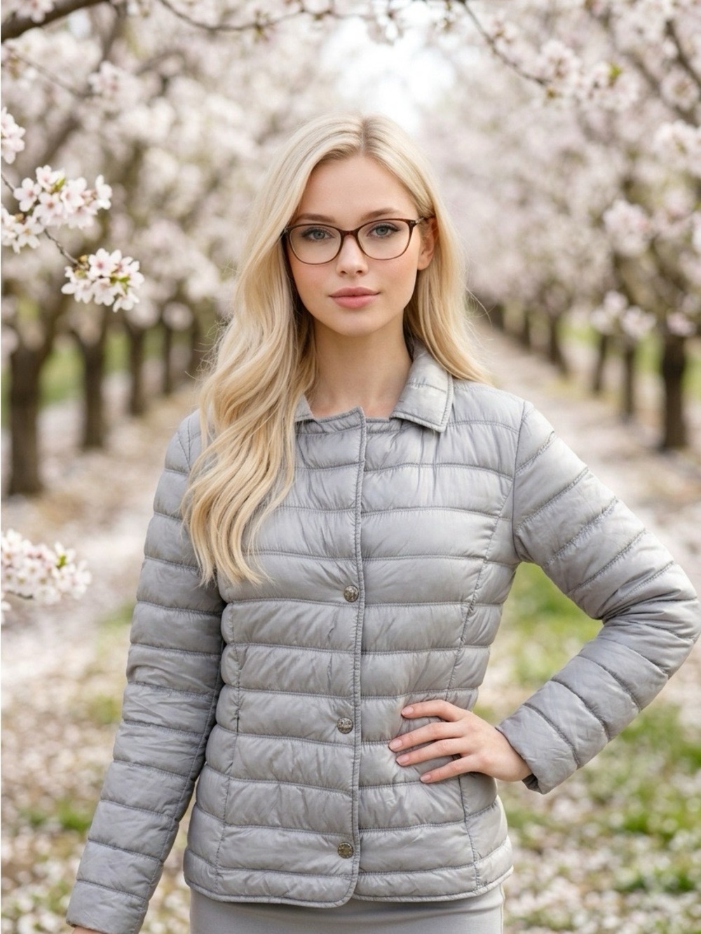 2426-Jessica Simpson Women’s Silver Grey Lightweight Quilted Puffer Jacket -L